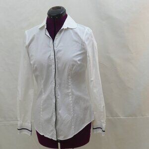 Brooks Brothers womans long sleeve white cotton stretch fit shirt / black detai